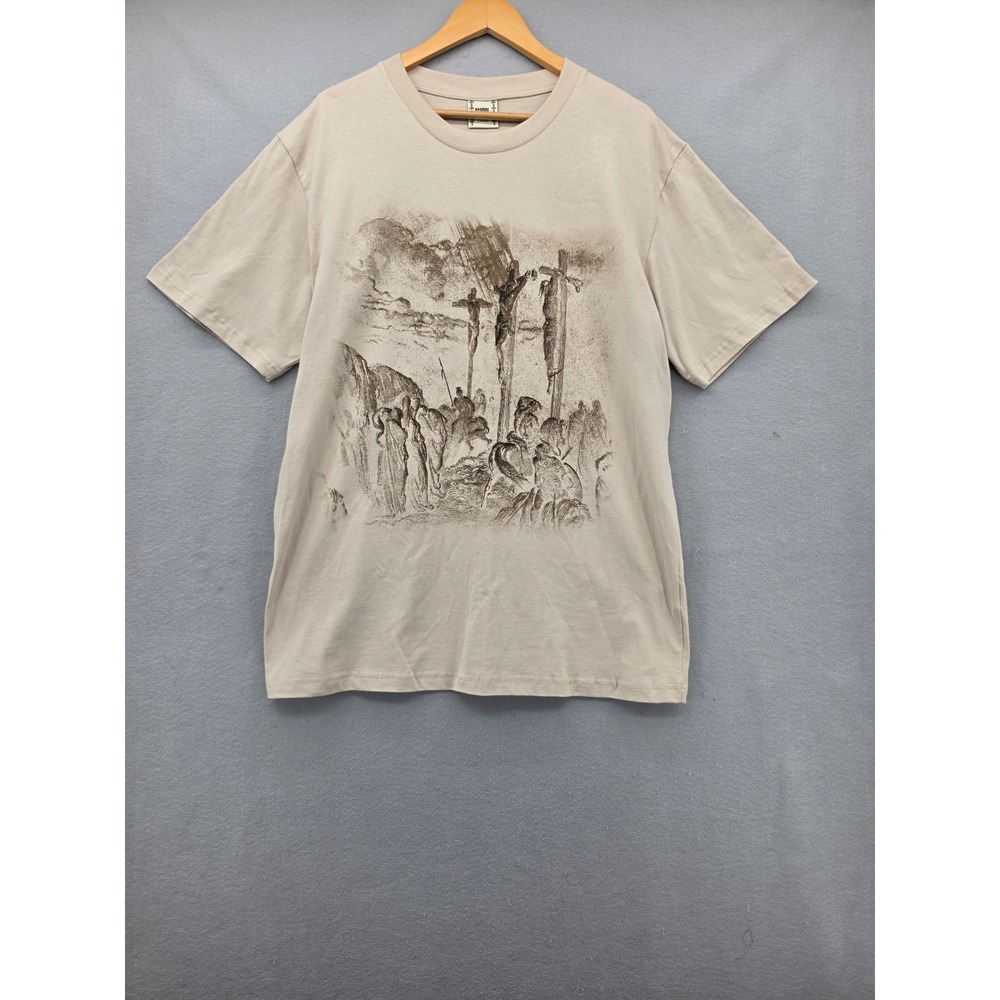 CTHDRL Mens Large Graphic T-Shirt Sand Cotton Religious Crucifixion Cross Tee